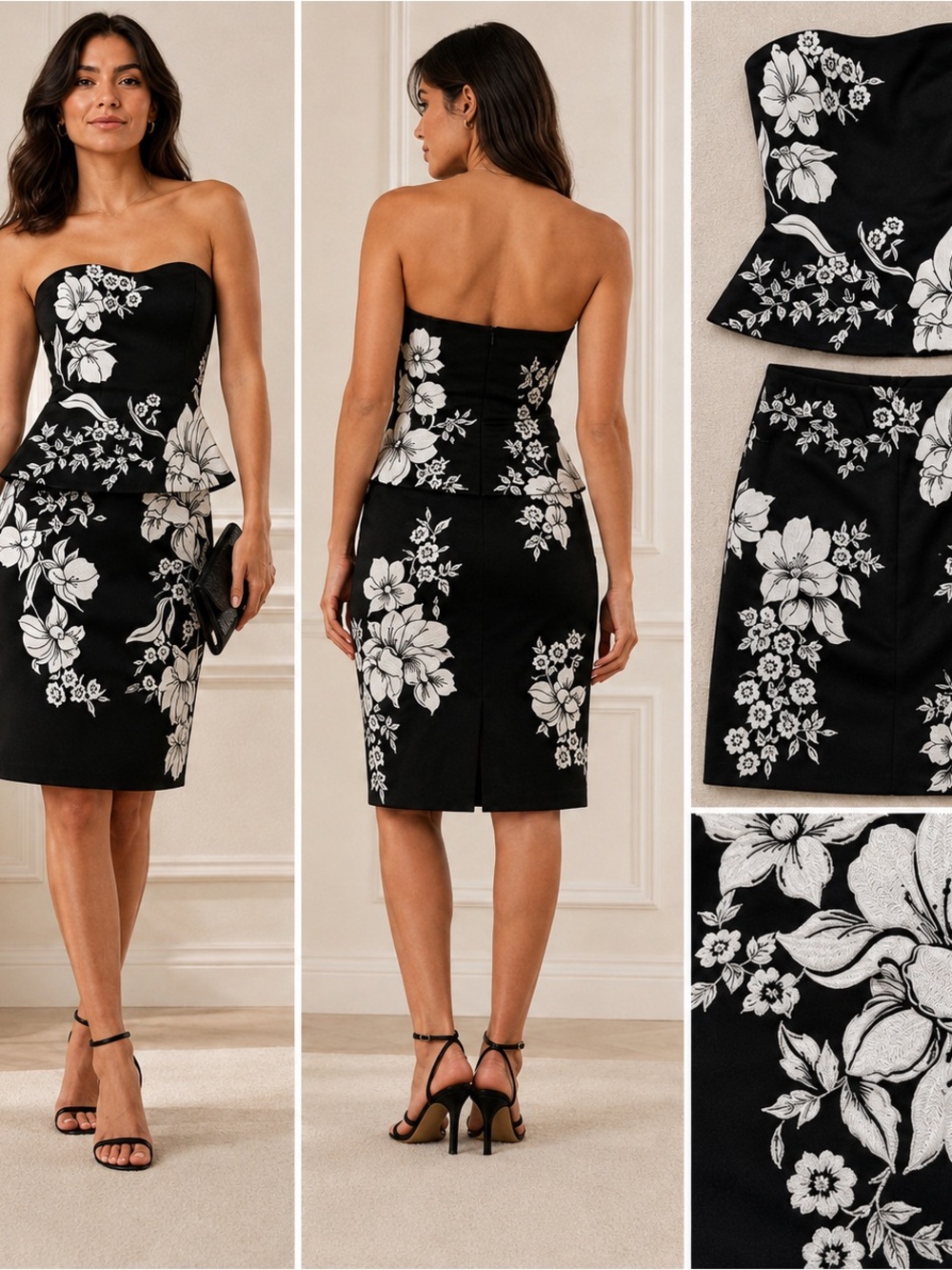 White House Black Market Elegant Embroidered Bustier & Pencil Straight Skirt 8